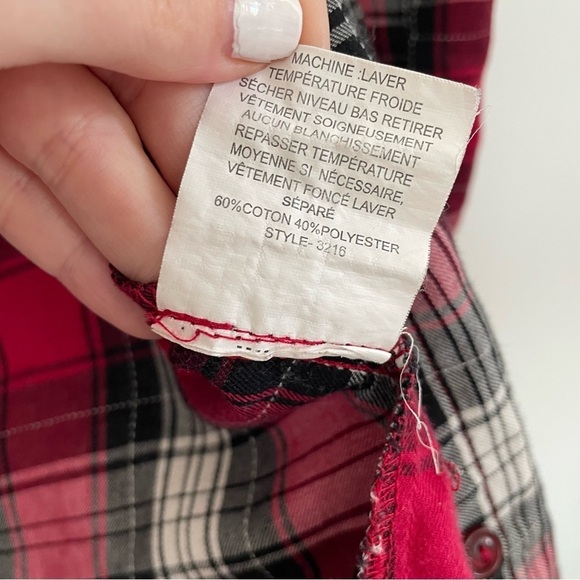 Southern Lady Plaid Button Down Shirt Red White & Black Size L - Picture 9 of 12